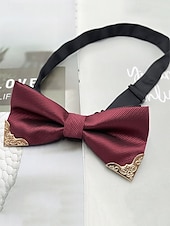 preiswerte Krawatten &amp;amp; Fliegen für Herren-Burgunderfarbenes Herren-Fliegenset mit Goldspitze, Einstecktuch und rosa Anstecknadel – elegante Accessoires für Hochzeiten, Partys und formelle Anlässe
