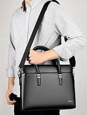 お買い得  メンズバッグ-取り外し可能なショルダーストラップ付きメンズフェイクレザービジネスブリーフケース - オフィスや旅行に最適なプロフェッショナルラップトップバッグ ブラック ブラウン