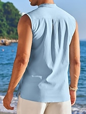 preiswerte Fitness Tank-Tops-Herren leinenhemd Tank Top Henley Hemd Weste Ärmellos Henley Sommer Einfach Mode Designer Muskel Knöpfe Outdoor Ausgehen Fitnessstudio Schwarz Weiß Marineblau Top T-Shirt für Herren