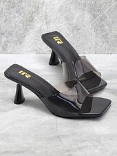 economico Sandali Eleganti-sandali da donna con tacco a spillo trasparenti marroni con punta quadrata – muli moderni ed eleganti per feste, abbigliamento casual e uscite estive