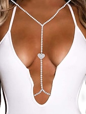 economico Collana da donna-collana con catena per il corpo in strass da donna – ciondolo a cuore, scintillante gioiello a forma di Y per feste, abbigliamento da discoteca o eventi speciali