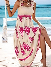 levne Boho šaty-Dámské Dlouhé šaty Maxi šaty Volnočasové šaty Áčkové šaty Letní šaty Boho šaty Čechy Havajské stylové Dovolená Denní Rande Běžný Grafika Bez rukávů Hranatý Černá Světlá růžová Rubínově červen