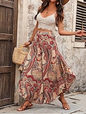 economico gamba larga e vita alta-Per donna A zampa Pantaloni Leggero Informale Lunghezza intera A vita medio-alta Floreale Pop art Stampe Traspirabilità Comodo Anelastico Interni Casual / quotidiano Marrone Estate Primavera Standard