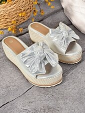 Недорогие Женские сандалии-босоножки на танкетке с золотистым металлическим бантом для женщин - гламурные босоножки на платформе для повседневных летних прогулок