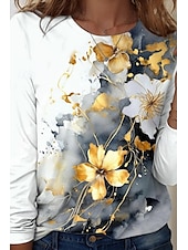 billige Blomster t-skjorte-Dame T skjorte Blomstret Grafisk Fritid Langermet Crew-hals Vanlige topper Daglig Trykt mønster matt-hvit Vår Høst