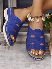 cheap Comfort Sandals-Women&#039;s Red Slip-On Sandals with Cut-Out Design, Comfortable Sole and Casual Style for Summer Wear and Daily Outings