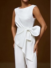 olcso Nadrágruhák és Jumpsuits-Overálok Estélyi Ruha Elegáns Ruha Esküvői Vendég Padló Hosszú Ujjatlan Csónaknyakú Sátán Virágos Masnikkal Aszimmetrikus Halmozás