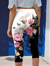 preiswerte Blumenmuster-Damen Leggings Capri Pants Hohe Elastizität Mode Streetwear Volle Länge Hohe Taille Blumen Druck Thermisch Warm Atmungsaktiv Weich Outdoor Täglich Pink Herbst Winter Reguläre Passform