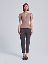 economico Bluse e camicie-Per donna Tinta unica Formale All&#039;aperto Ufficio Manica a Palloncino Nero Rosa Manica a sbuffo Manette Bottoni Davanti Manica Corta Elegante Moda Casual Quotidiano Dentellato Estate Primavera