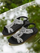 olcso Kényelmes szandálok-női strasszos lapos szandál – elegáns bohém gladiátorszandál esküvőkre, strandra és nyári ruhákra