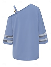 preiswerte Damen Einfache Oberteile-Damen Hemd Bluse Glatt Stilvoll Brautkleider schlicht 3/4 Ärmel kalte Schulter Normale Oberteile Täglich Patchwork Schwarz Blau Sommer Frühling