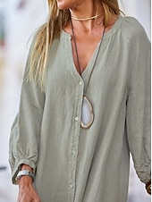 abordables Vestidos-Mujer Vestido maxi Vestidos con tacto de lino Lino de algodón sintético Vestido de cambio Vestido de Camisa Elegante Básico Casual Manga de la linterna Diario Hogar Trabajo Holgado Plano Manga Larga
