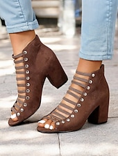 Χαμηλού Κόστους Γυναικεία Σανδάλια-γυναικεία μαύρα πέδιλα με λουράκια με τακούνι με λεπτομέρειες με καρφιά – μοντέρνο σχέδιο peep-toe για ρούχα γραφείου και πάρτι