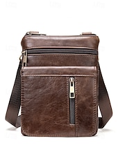 abordables Sacs pour homme-sac à bandoulière vintage marron en cuir véritable pour homme – sac à bandoulière multi-poches pour les voyages, le travail et l&#039;utilisation quotidienne noir marron café