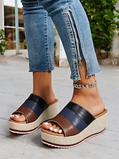 abordables Sandalias Informales-Sandalias de cuña con plataforma multicolor para mujer con punta abierta: zapatos de verano cómodos para salidas informales y vacaciones en la playa