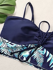 billiga Tankinis-Dam Badkläder Bikini 2 st Pojkeben Baddräkt Öppen rygg Smal Semester Standkläder Grafisk U-hals Ärmlös Baddräkter