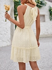 ieftine Rochii de soare-Pentru femei Rochie Mini Rochie casual Rochie A line Stilat De Bază Casual Vacanță Zilnic Fit regulat Simplu Fără manșon Gâtul halter Trifoi Caisă Vară
