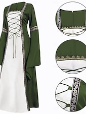  Retro Antiguo Medieval Renacimiento Hasta el Tobillo Vestidos irlandesa Vikingo forastero Tallas Grandes élfico Disfraz Mujer Disfraz de carnaval Celta Víspera de Todos los Santos Carnaval LARP Feria