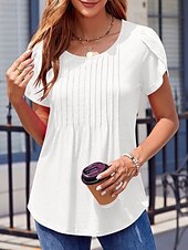cheap Plain tee-Women&#039;s T Shirt Plain Fashion Modern Casual Short Sleeve Crew Neck Regular Tops Daily Weekend White Wine Summer Spring