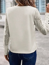 cheap Lace Tops-Women&#039;s White Elegant Lace Tops Eyelet Blouse Dressy Tops Elegant Lace Buttons Long Sleeve Crew Neck Daily Romantic Petite Tops Summer Holiday Wear Pink Khaki Summer Semi Formal Blouses