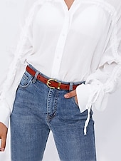 levne Dámský pásek-kožený pásek pro ženy – slim fit, klasická zlatá spona, nastavitelný, ideální pro běžné nošení i do práce