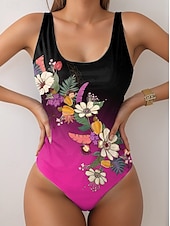 abordables Maillots de bain une pièce-Maillots de bain pour femmes Maillot de bain une pièce Monokini Sans dos Contrôle du ventre Taille haute Slim Vêtements de plage de vacances Floral Col en U sans manches