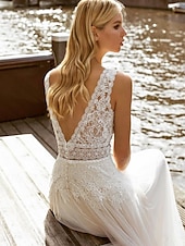 economico abiti da sposa casual-Abiti da sposa Abito da ballo Collo a V Spalline regolari Strascico cappella Abiti da sposa in raso con pieghe arricciate