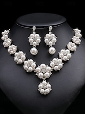 economico Collana da donna-set di gioielli da donna con perle finte e strass: elegante collana e orecchini per matrimoni, feste e occasioni speciali