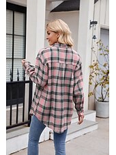 cheap Women&#039;s Graphic Tops-Women&#039;s Shirt Boho Shirt Dressy Tops Plaid Casual Boho Long Sleeve Bishop Sleeve V Neck Long Tops Work Daily Going out Pink Dusty Blue Purple Khaki Dark Gray Spring Fall