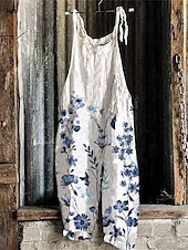 billiga Overall-Dam Byxor Jumpsuit Sparkbyxor Lättvikt Ledigt Ankellång Mellanhög midja Blommig Grafisk Tryck Mateial som andas Bekväm Oelastisk Hem Ledigt / vardag Rödvin Azurblå Flodblå Vit Sommar Vår Normal