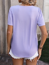 cheap T-shirts-Women&#039;s Boho T-shirt Plain Bohemia Stylish Basic Short Sleeve Puff Sleeve Square Neck Regular Tops Daily Going out Weekend Dressy Tunic Black White Light Green Pink Royal Blue Summer
