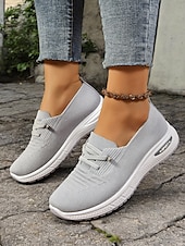 ieftine Adidași de Damă-adidași de damă gri din tricot cu talpă cu pernă de aer – pantofi ușori și respirabili pentru mers, călătorii și ținute casual