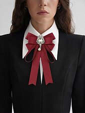 baratos Lenços Femininos-gravata borboleta elegante bordô com pingente de joia – acessório feminino estilo vitoriano para eventos formais, casamentos e cosplay