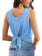 voordelige Damestanktops &amp; hemdjes-Dames Camisole Tanktop Effen Kleur Dagelijks Casual Mouwloze Crew Neck Regular Tops Dagelijks Print Khaki Lichtblauw Zomer