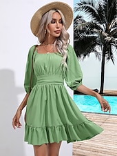 levne Květinové šaty-Valentýn Dámské Běžný Mini šaty Boho Chic šaty Áčkové šaty Čechy stylové Klasické Lucerna rukáv Dovolená Párty Denní Tvarovaný potah Bez vzoru Bez rukávů Hranatý Černá Bílá Světlá růžová Rubínov