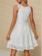 cheap Little White Dresses-Engagement Little Graduation White Dresses Wedding Dresses A-Line V Neck Sleeveless Knee Length Satin Bridal Gowns With Sash / Ribbon 2025