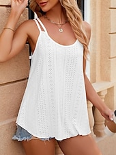 preiswerte Tank-Shirts &amp; kurze Jäckchen für Damen-Damen-Top Camisole Tank Unifarbene Stilvolle Lässige Ärmellose U-Hals Reguläre Tops Tägliche Ösen Weiß Gelb Pink Wein Sommer