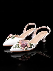 ieftine Semi-formal-Set de pantofi albi cu toc pisicuță cu ornamente florale de epocă și set clutch asortat pentru femei - ideal pentru nunți și ocazii formale