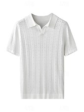 cheap Men&#039;s Elite Polo-Men&#039;s Business Casual Button Classic Short Sleeve Vintage Fashion Solid Color Hollow Out Buttons All Seasons Black White Purple Brown