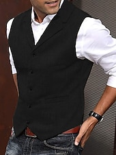 cheap Men&#039;s Vest-Men&#039;s Vest Gilet Wedding Event / Party Daily Fashion Business Spring &amp;  Fall Buttons Pocket Polyester Comfortable Solid Color Single Breasted One-button Lapel Regular Fit Black Light Brown Green Army