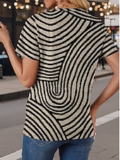 billige Stripe og geometrisk t-skjorte-Dame T skjorte Stripet Årgang Fritid Kortermet Rund hals Vanlige topper Daglig Trykt mønster Svart Sommer