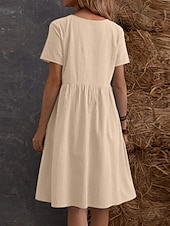 ieftine Rochii-Pentru femei Rochie Mini Rochii de in bumbac Rochie casual Rochie maxi din bumbac De Bază Casual Vacanță Zilnic Fit regulat Simplu Manșon scurt Stil Nautic Negru Caisă Vară