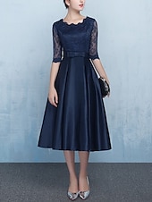 preiswerte Teelänge-A-Linie Kleid Brautmutterkleid Formal Elegant einfach Juwel-Ausschnitt Knöchellänge Tee-Länge Satin Halbarm mit Spitzen-Schleife(n) Blumen Derby Kleid Renntag Kleid 2025