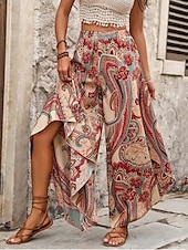 economico gamba larga e vita alta-Per donna A zampa Pantaloni Leggero Informale Lunghezza intera A vita medio-alta Floreale Pop art Stampe Traspirabilità Comodo Anelastico Interni Casual / quotidiano Marrone Estate Primavera Standard