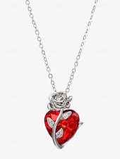 preiswerte Halskette für Damen-Damenhalskette mit rotem Herzanhänger und schwarzem Rosendesign – romantischer Gothic-Schmuck für den Valentinstag, Partys und besondere Anlässe