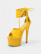 cheap Dress Sandals-Black Patent Leather Platform Sandals with Lace-Up Ankle Straps – Sexy Women&#039;s High Heel Shoes for Club and Dance