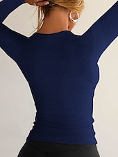 billige Plain t-skjorte-Dame Skjorte Bluse Helfarge Stilfull Fritid Langermet V-hals Vanlige topper Daglig Rynket Navyblå Grå Sommer Vår