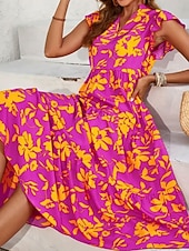 preiswerte Elegante Blumenkleider-Damen Maxidress Casual kleid Schaukelkleid A Linie Kleid Tank-Top Kleid Stilvoll Brautkleider schlicht Urlaub Täglich Regular Fit Blumen Ärmellos V Ausschnitt Gelb Purpur Sommer