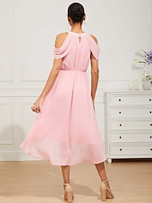 voordelige Feestjurken-Dames Halflange jurk Chiffon jurk Elegant Formeel Flutter mouw Bruiloft gast Cocktailparty Normale pasvorm 3/4 mouw Halternek Blozend Roze Zomer Lente