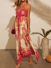 economico Abiti da vacanza-Per donna Vestito maxi Abito casual Vestito svasato Abito linea A Abito sottoveste Moda Informale Da mare Giornaliero Standard Motivo cashemire Color Block Senza maniche Con bretelline Rosso Verde